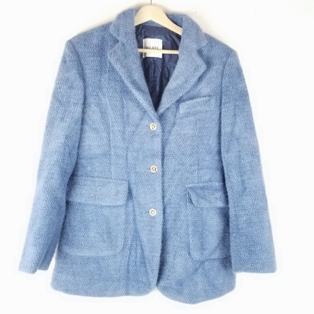 WE Are Blue Blazer Jacket Size‎ Large Eyelash Fabric 3 Button Office, Career